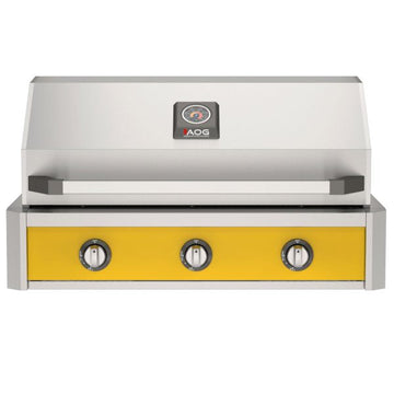 American Outdoor Grill 36-Inch T-Series Built-In Gas Grill with Yellow Accent Panel, 3-Burner Stainless Steel Outdoor Kitchen Grill