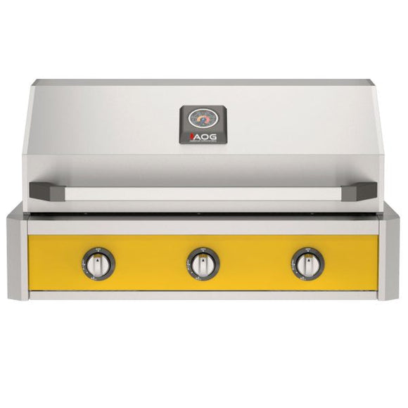 American Outdoor Grill 36-Inch T-Series Built-In Gas Grill with Yellow Accent Panel, 3-Burner Stainless Steel Outdoor Kitchen Grill