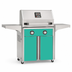 American Outdoor Grill 24-inch T-Series freestanding gas grill with lid closed, teal finish, front view on white background

