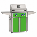 American Outdoor Grill 24-inch L-Series freestanding gas grill with lid closed, green finish, front view on white background

