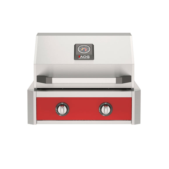 American Outdoor Grill 24-Inch T-Series Built-In Gas Grill with Red Accent Panel, Compact 2-Burner Outdoor Kitchen Grill