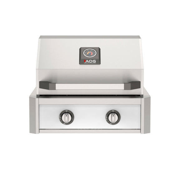 American Outdoor Grill 24-Inch T-Series Built-In Gas Grill in Stainless Steel with White Accent Panel, Front View