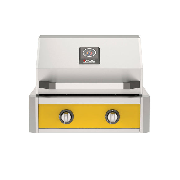  American Outdoor Grill 24-Inch T-Series Built-In Gas Grill with Yellow Accent Panel, 2-Burner Stainless Steel Outdoor Kitchen Grill