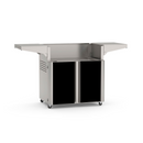 American Outdoor Grill 30-inch portable cart base with black cabinet door panels, stainless steel frame, fold-down side shelves, 4-wheel casters

