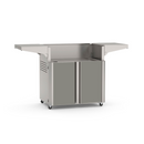 American Outdoor Grill 30-inch portable cart base with gray cabinet door panels, stainless steel frame, fold-down side shelves, 4-wheel casters