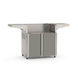American Outdoor Grill 30-inch portable cart base with gray cabinet door panels, stainless steel frame, fold-down side shelves, 4-wheel casters