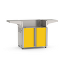 American Outdoor Grill 30-inch portable cart base with yellow cabinet door panels, stainless steel frame, fold-down side shelves, 4-wheel casters

