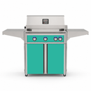 American Outdoor Grill 30-inch L-Series freestanding gas grill with lid closed, teal finish, front view on white background
