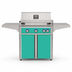 American Outdoor Grill 30-inch L-Series freestanding gas grill with lid closed, teal finish, front view on white background
