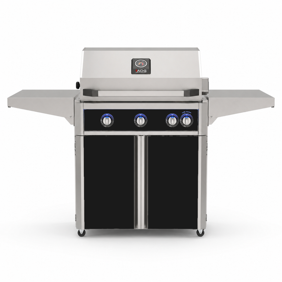 American Outdoor Grill 30-inch L-Series freestanding gas grill with lid closed,  black finish, front view on white background
