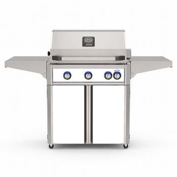 American Outdoor Grill 30-inch L-Series freestanding gas grill with lid closed, white finish, front view on white background

