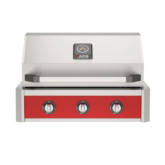  American Outdoor Grill 30-Inch T-Series Built-In Grill with Red Accent Panel, Stainless Steel 3-Burner Gas Grill