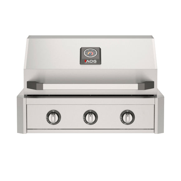 American Outdoor Grill 30-Inch T-Series Built-In Stainless Steel Gas Grill, 3-Burner Built-In Grill with Analog Thermometer, Front View