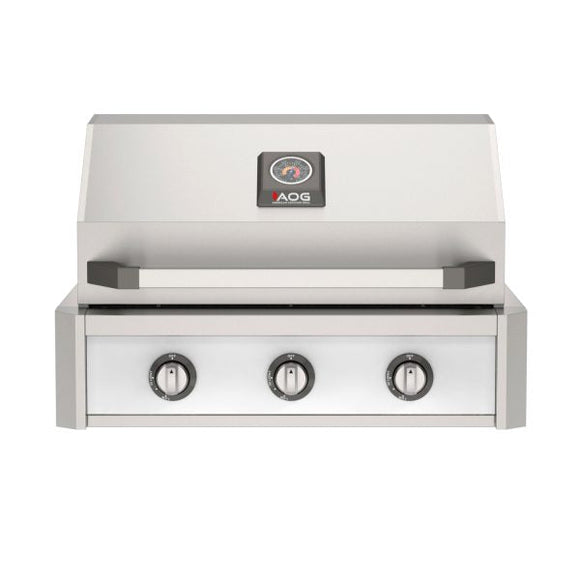American Outdoor Grill 30-Inch T-Series Built-In Gas Grill in Stainless Steel with White Accent Panel, Front View
