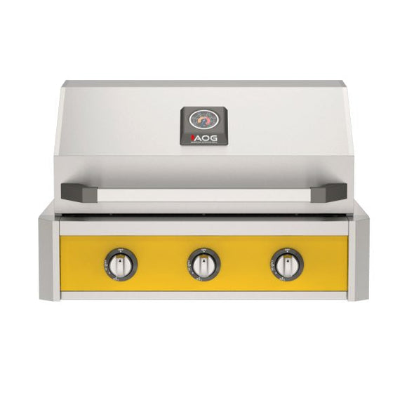 American Outdoor Grill 30-Inch T-Series Built-In Gas Grill with Yellow Accent Panel, 3-Burner Outdoor Kitchen Grill