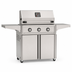 American Outdoor Grill 30-inch T-Series freestanding gas grill with lid closed, stainless steel finish, front view on white background
