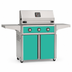 American Outdoor Grill 30-inch T-Series freestanding gas grill with lid closed, teal finish, front view on white background

