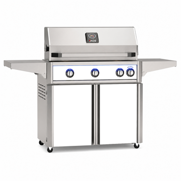 American Outdoor Grill 36-inch L-Series freestanding gas grill with lid closed, white finish, front view on white background
