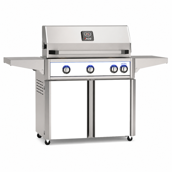 American Outdoor Grill 36-inch L-Series freestanding gas grill with lid closed, white finish, front view on white background
