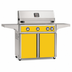 American Outdoor Grill 36-inch L-Series freestanding gas grill with lid closed, yellow finish, front view on white background
