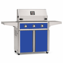 American Outdoor Grill 36-inch T-Series freestanding gas grill with lid closed, blue finish, front view on white background

