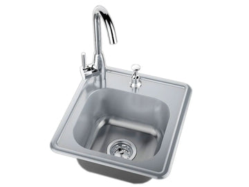 Sunstone Outdoor-Rated Stainless Steel 17 x 16-Inch Drop-In Sink with Faucet