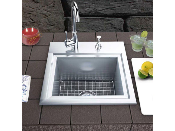 Sunstone Premium Outdoor-Rated 21 x 20-Inch Stainless Steel Drop-In Sink with Faucet & Cutting Board