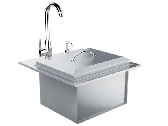 Sunstone Premium Outdoor-Rated 21 x 20-Inch Stainless Steel Drop-In Sink with Faucet & Cutting Board