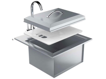 Sunstone Premium Outdoor-Rated 21 x 20-Inch Stainless Steel Drop-In Sink with Faucet & Cutting Board