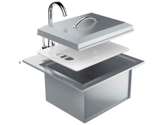 Sunstone Premium Outdoor-Rated 21 x 20-Inch Stainless Steel Drop-In Sink with Faucet & Cutting Board