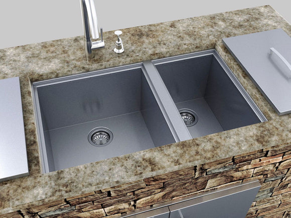 Sunstone Outdoor 34 x 12-Inch Stainless Steel Double Basin Sink with Covers