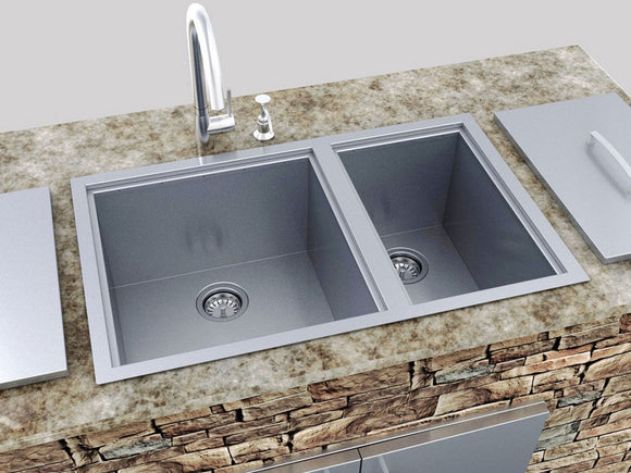 Sunstone Outdoor 34 x 12-Inch Stainless Steel Double Basin Sink with Covers