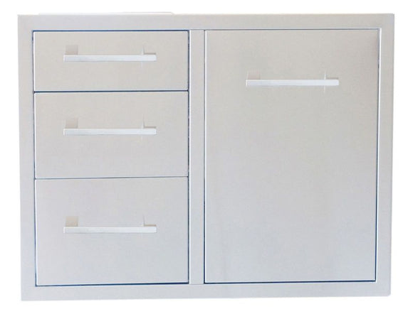 Sunstone Signature 30-Inch Propane Combo with Triple Drawer & Trash Bag Ring – Beveled Frame