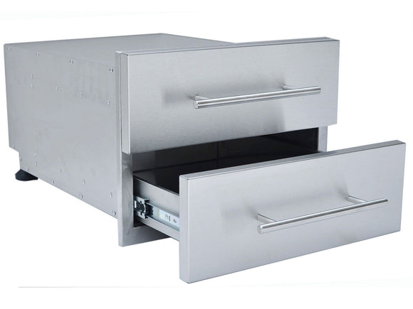 Sunstone Designer Series 18 x 13-Inch Stainless Steel Double Drawer – Raised Style with Self-Leveling Legs