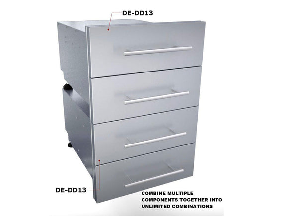 Sunstone Designer Series 18 x 13-Inch Stainless Steel Double Drawer – Raised Style with Self-Leveling Legs