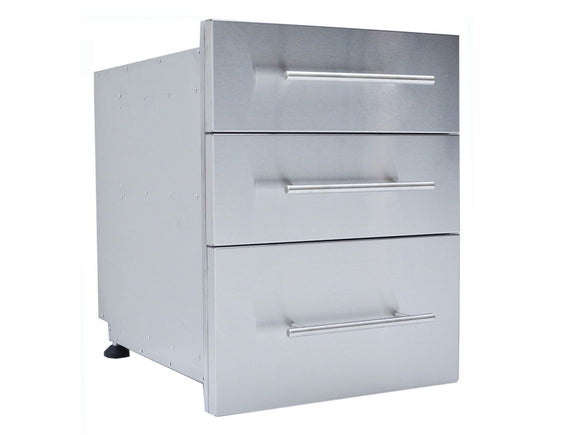 Sunstone Designer Series 18 x 23-Inch Stainless Steel Triple Drawer – Raised Style with Self-Leveling Legs