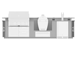 Hestan 12-Foot Stainless Steel Outdoor Living Suite with Kamado Grill and Beer Dispenser Cutouts, Bar Top & Foot Rail with Countertop