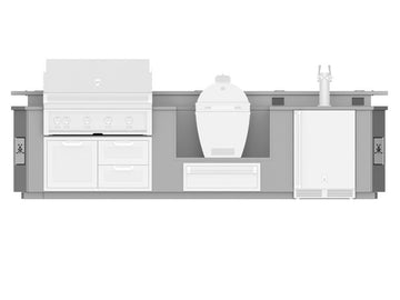 Hestan 12-Foot Stainless Steel Outdoor Living Suite with Kamado Grill and Beer Dispenser Cutouts, Bar Top & Foot Rail with Countertop