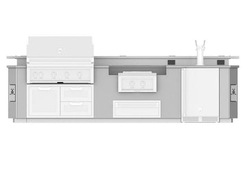 Hestan 12-Foot Outdoor Living Suite with Power Burner and Beer Dispenser Cutouts, Bar Top & Foot Rail with Countertop
