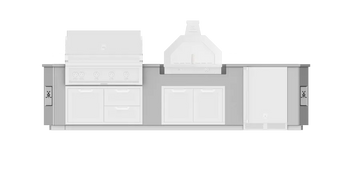 Hestan GESSC12 stainless-countertop Campania suite; ghosted appliances, cabinetry and raised bar are not included