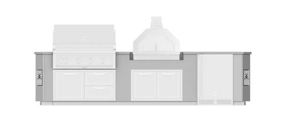 Hestan GESSC12 stainless-countertop Campania suite; ghosted appliances, cabinetry and raised bar are not included