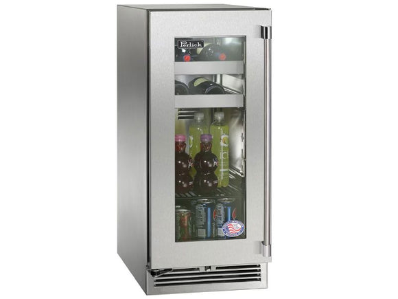 Perlick 15 Inch Outdoor Marine Grade Beverage Center with Solid, Glass, Panel Ready Door and Lock