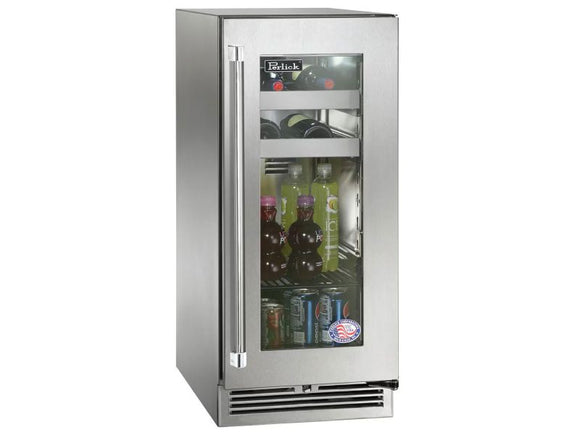 Perlick 15 Inch Outdoor Marine Grade Beverage Center with Solid, Glass, Panel Ready Door and Lock