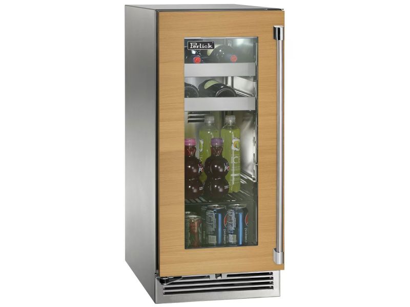Perlick 15 Inch Outdoor Marine Grade Beverage Center with Solid, Glass, Panel Ready Door and Lock