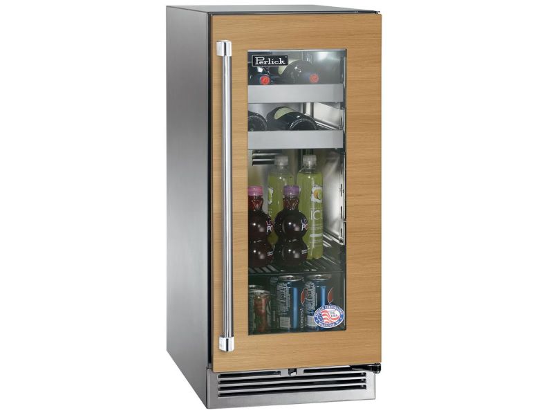 Perlick 15 Inch Outdoor Marine Grade Beverage Center with Solid, Glass, Panel Ready Door and Lock