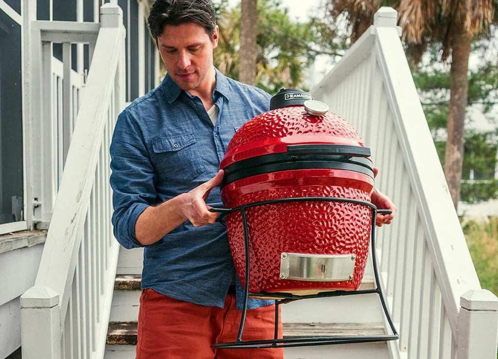 Kamado Joe Joe Jr. Red with Cart, Heat Deflector and Tools