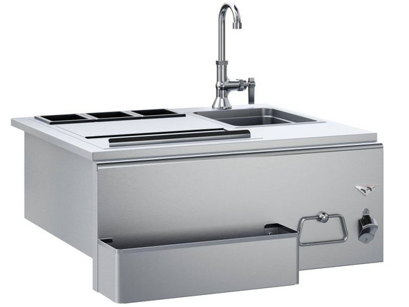 Complete your backyard sanctuary with this convenient outdoor bar and you’ll never have to run inside for ice again. Our 30″ bar includes an insulated ice compartment that holds up to 40 pounds of ice. Keep beverages cool and condiments fresh in three specially-designed cooling compartments.

Features
304 stainless steel construction ensures ultimate performance and durability

Insulated ice bin with sliding lid closure

Holds up to 40 pounds of ice

Includes bottle opener, towel rack, 3-part condiment hold