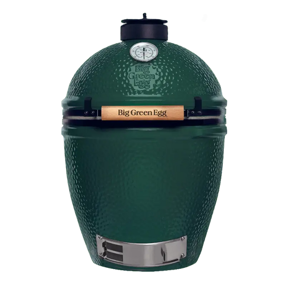 Green Big Green Egg grill on a white background