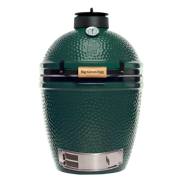 Green Big Green Egg grill on a white background