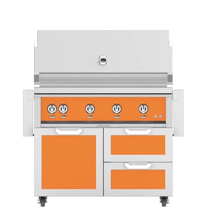 Hestan 42 Inch Grill With Rotisserie On Double Door & Drawer Cart